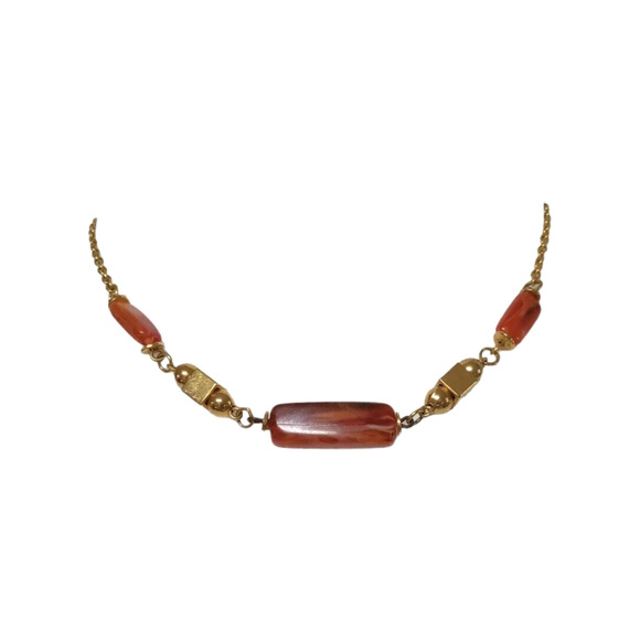 Amber Gold Tone Short Choker Necklace Gold Square & Round Beads Vintage RARE - Picture 8 of 13